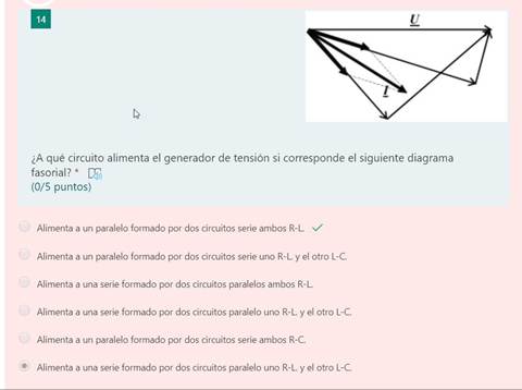 14
¿A qué circuito alimenta el generador de tensión si corresponde el siguiente diagrama
fasorial?* LTD
(0/5 puntos)
Alimenta a un paralelo formado por dos circuitos serie ambos R-L. V
Alimenta a un paralelo formado por dos circuitos serie uno R-L y el otro L-C.
Alimenta a una serie formado por dos circuitos paralelos ambos R-L
Alimenta a una serie formado por dos circuitos paralelo uno R-L. y el otro L-C.
Alimenta a un paralelo formado por dos circuitos serie ambos R-C.
Alimenta a una serie formado por dos circuitos paralelo uno R-L. y el otro L-C.
